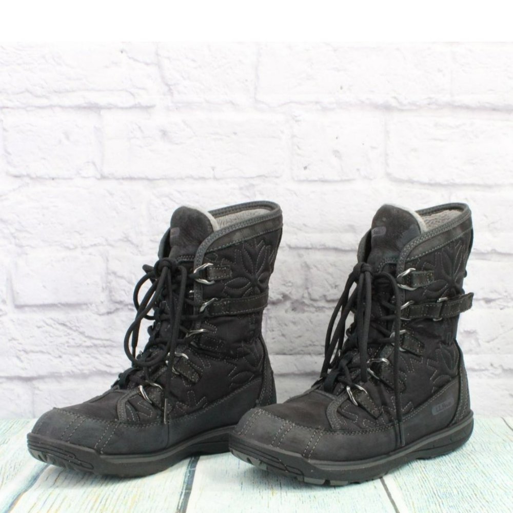 LL Bean Black Leather Lace Up Insulated Ankle Winter Boots Size 6.5 M - Picture 2 of 9